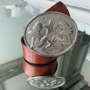 Silver Star Cowboy Brown  Leather Belt and Buckle